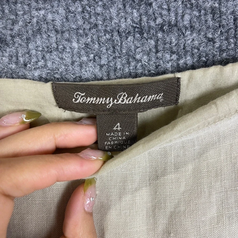 Tommy Bahama 100% Linen Skirt Womens 4 Beige Excellent Ruffle Hem Side Zip Lined
